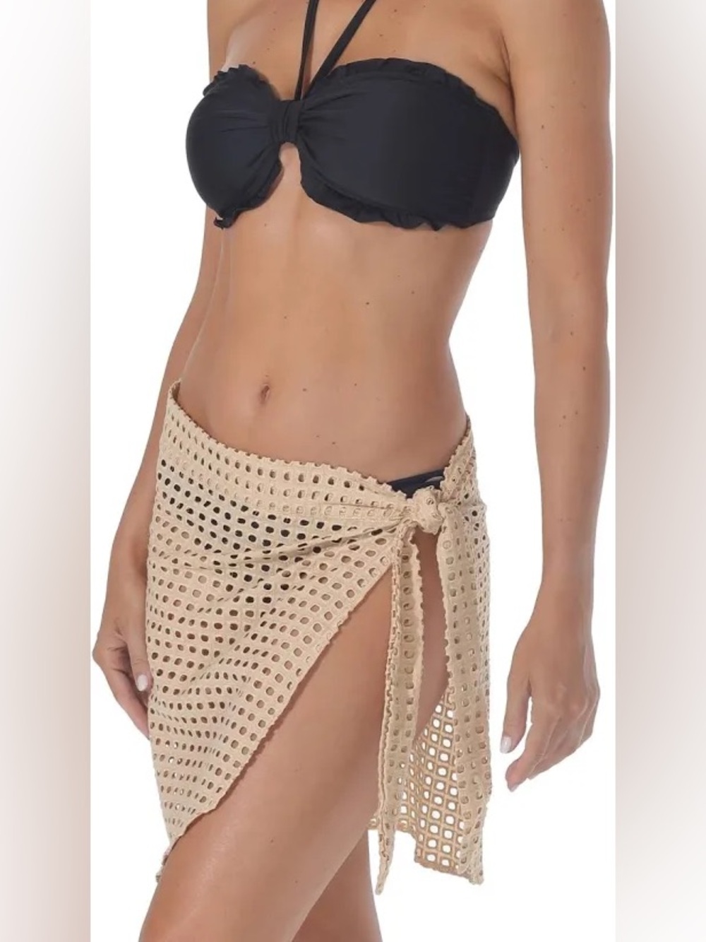 Crochet Open-Knit Eyelet Wrap Skirt Boho Swimsuit Cover-Up Tie-Side Waist Closur